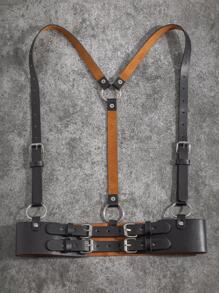 1入組女性搭扣裝飾龐克背帶式腰帶適用於日常 - 黑色 - 查看 3