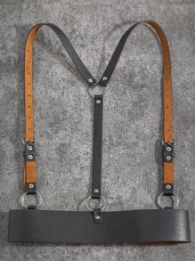 1入組女性搭扣裝飾龐克背帶式腰帶適用於日常 - 黑色 - 查看 4