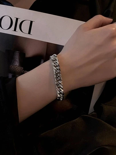 男士金属几何手链和项链套装，朋克风格钛钢编织双面抛光配饰，适合日常佩戴