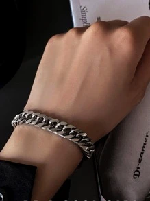 Men's Metallic Geometric Bracelet & Necklace Set, Punk Style Titanium Steel Braided Double-Sided Polished Accessory, Suitable For Daily Wear