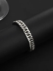 Men's Metallic Geometric Bracelet & Necklace Set, Punk Style Titanium Steel Braided Double-Sided Polished Accessory, Suitable For Daily Wear