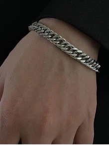 Men's Metallic Geometric Bracelet & Necklace Set, Punk Style Titanium Steel Braided Double-Sided Polished Accessory, Suitable For Daily Wear