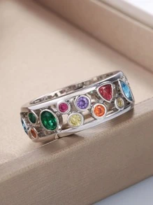1 件华丽风格多色方晶锆石戒指，适合女士结婚订婚周年派对戒指珠宝情人节礼物 - 彩色 - 查看 1