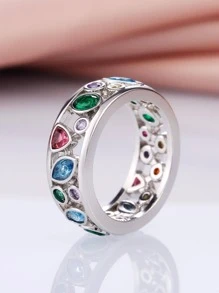 1 件华丽风格多色方晶锆石戒指，适合女士结婚订婚周年派对戒指珠宝情人节礼物 - 彩色 - 查看 4