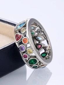 1 件华丽风格多色方晶锆石戒指，适合女士结婚订婚周年派对戒指珠宝情人节礼物 - 彩色 - 查看 2