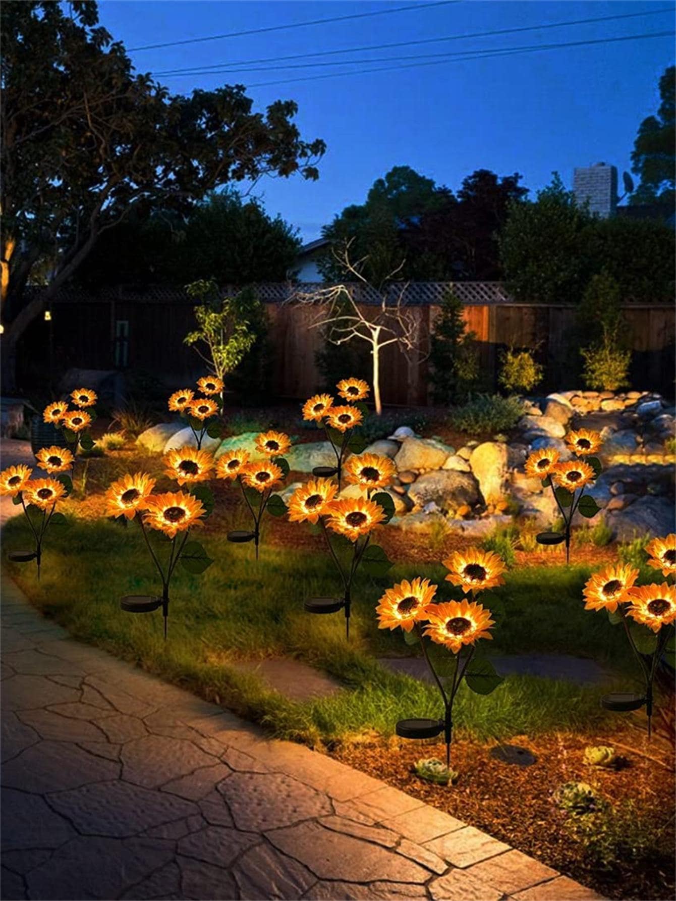 1pc PVC Solar Lawn Lamp, Modern Sunflower Shaped Solar Lawn Lamp For Home Garden Decor, Outdoor Garden Lighting For Pathway, Yard, Patio - Yellow - View 1