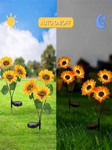 1pc PVC Solar Lawn Lamp, Modern Sunflower Shaped Solar Lawn Lamp For Home Garden Decor, Outdoor Garden Lighting For Pathway, Yard, Patio - Yellow - View 4