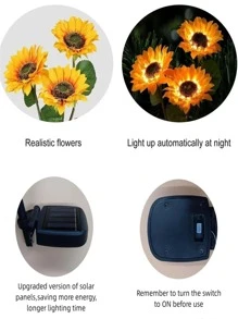 1pc PVC Solar Lawn Lamp, Modern Sunflower Shaped Solar Lawn Lamp For Home Garden Decor, Outdoor Garden Lighting For Pathway, Yard, Patio - Yellow - View 5