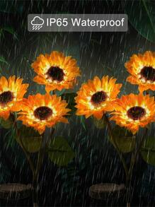 1pc PVC Solar Lawn Lamp, Modern Sunflower Shaped Solar Lawn Lamp For Home Garden Decor, Outdoor Garden Lighting For Pathway, Yard, Patio - Yellow - View 3