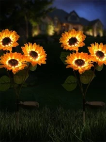 1pc PVC Solar Lawn Lamp, Modern Sunflower Shaped Solar Lawn Lamp For Home Garden Decor, Outdoor Garden Lighting For Pathway, Yard, Patio - Yellow - View 6