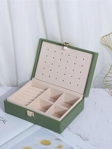 1 cutie portabilă pentru bijuterii, cutie de depozitare pentru bijuterii minimalistă cu mai multe rețele pentru casă - Verde - Vizualizare 3