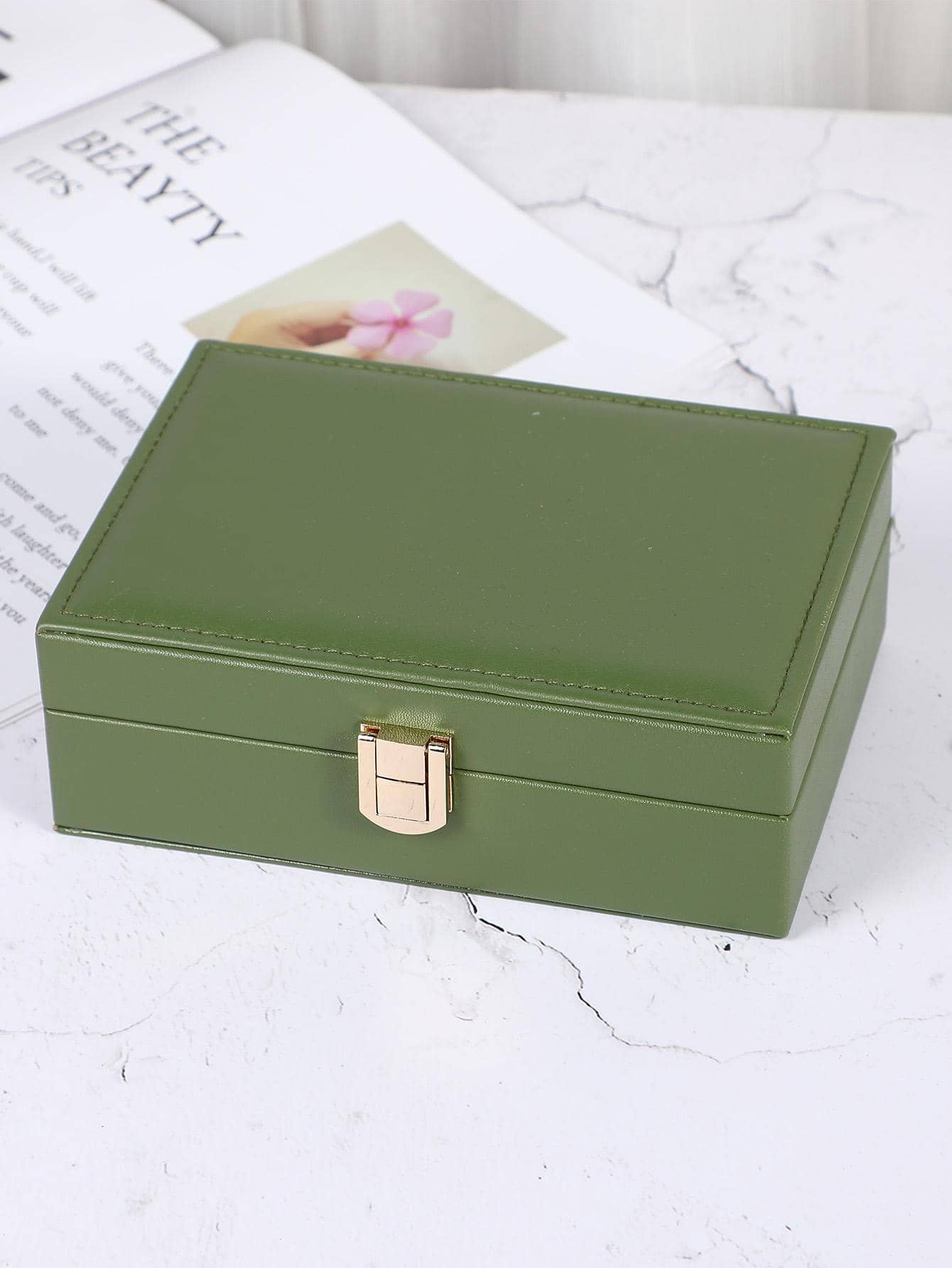 1 cutie portabilă pentru bijuterii, cutie de depozitare pentru bijuterii minimalistă cu mai multe rețele pentru casă - Verde - Vizualizare 1