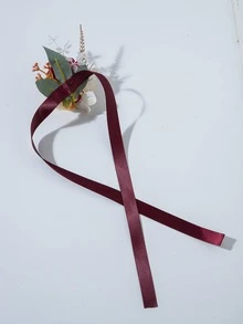 1入組女士花卉裝飾浪漫手腕胸花派對用 - 酒紅色 - 查看 2