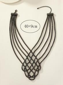 1入組復古編織細節項鍊適合女士日常裝飾 - 黑色 - 查看 4