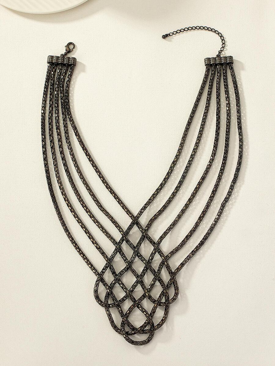 1入組復古編織細節項鍊適合女士日常裝飾 - 黑色 - 查看 1