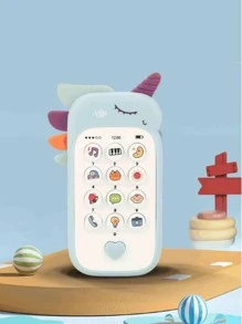 兒童手機獨角獸玩具音樂聲音電話睡眠玩具帶牙膠模擬手機兒童早期教育玩具，兒童禮品（隨機附贈配件顏色） - 寶藍色 - 查看 1