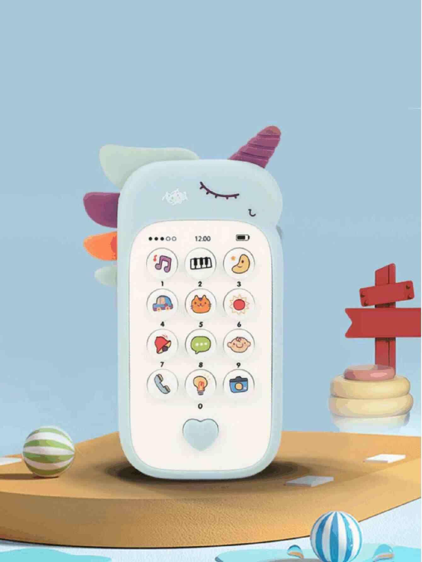 兒童手機獨角獸玩具音樂聲音電話睡眠玩具帶牙膠模擬手機兒童早期教育玩具，兒童禮品（隨機附贈配件顏色） - 寶藍色 - 查看 1