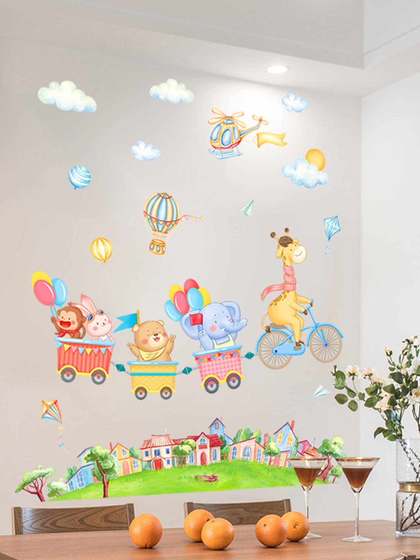 4PCS Green Plant Cartoon Girl Animal Children's Room Foyer, Cabinet, Room Door, Restaurant Decoration Wall Sticker PVC Self-Adhesive Children's Home Decoration Wall Sticker On The Back, Stickers, Wall Decal, Vinyl Decal For Home Decorations, Spring Decoration Items Refresh Your Home, Rama Decoration Stickers Gifts Birthday Graduation - Multicolor - View 1