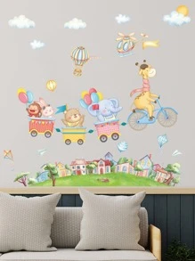 4PCS Green Plant Cartoon Girl Animal Children's Room Foyer, Cabinet, Room Door, Restaurant Decoration Wall Sticker PVC Self-Adhesive Children's Home Decoration Wall Sticker On The Back, Stickers, Wall Decal, Vinyl Decal For Home Decorations, Spring Decoration Items Refresh Your Home, Rama Decoration Stickers Gifts Birthday Graduation - Multicolor - View 3