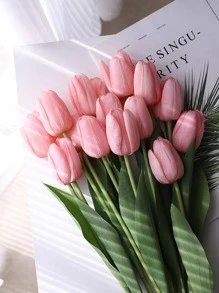 1pc Tulip Artificial Flower With Realistic Touch And Moisturizing Feature For Living Room And Dining Table Decoration, Wedding Bouquet Easter - Dusty Pink - View 3