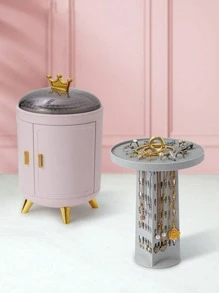 1pc Plastic Jewelry Storage Box, European Style Crown Decor Jewelry Organizer Storage Case For Home - Green - View 4