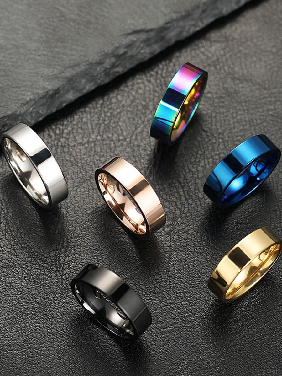 6 cái/bộ Thời trang Thép không gỉ Tối giản Ảnh ba chiều Nhẫn Cho nam giới Để Trang Trí Hàng Ngày , Đối với Đồ trang sức Qủa tặng Và Buổi tiệc - màu đen - Xem 1