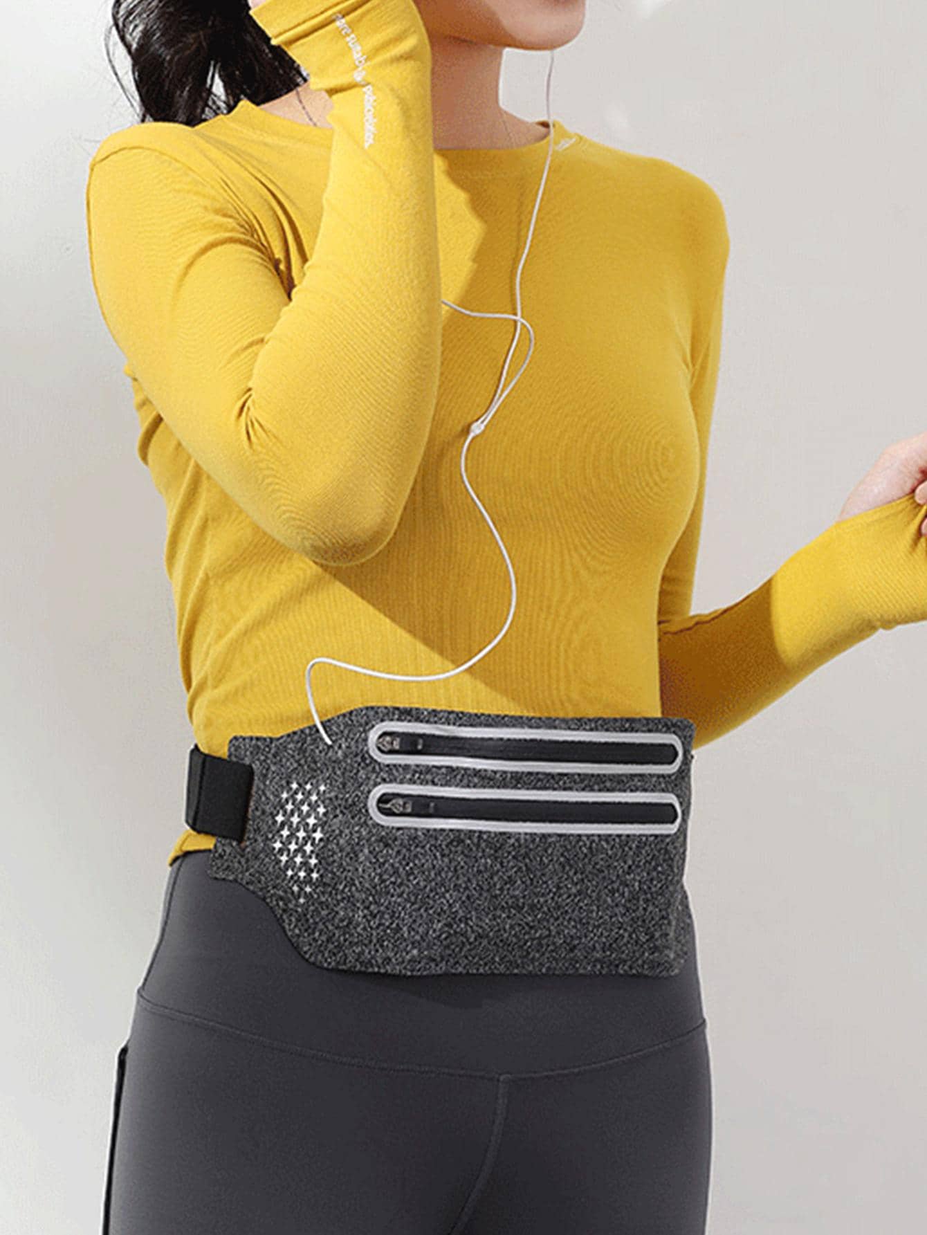 1pc Waterproof Grey Polyamide Reflective Running Waist Pack - Grey - View 1