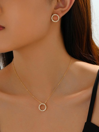 3pcs/Set Rhinestone Circle Decor Jewelry Set