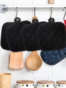 4 tấm cách nhiệt nhà bếp màu đen tinh khiết đơn giản với giá đỡ khăn vải dày - màu đen - Xem 2