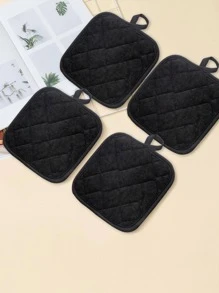 4 tấm cách nhiệt nhà bếp màu đen tinh khiết đơn giản với giá đỡ khăn vải dày - màu đen - Xem 4