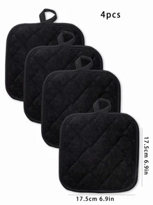 4 tấm cách nhiệt nhà bếp màu đen tinh khiết đơn giản với giá đỡ khăn vải dày - màu đen - Xem 5