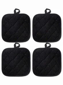 4 tấm cách nhiệt nhà bếp màu đen tinh khiết đơn giản với giá đỡ khăn vải dày - màu đen - Xem 1