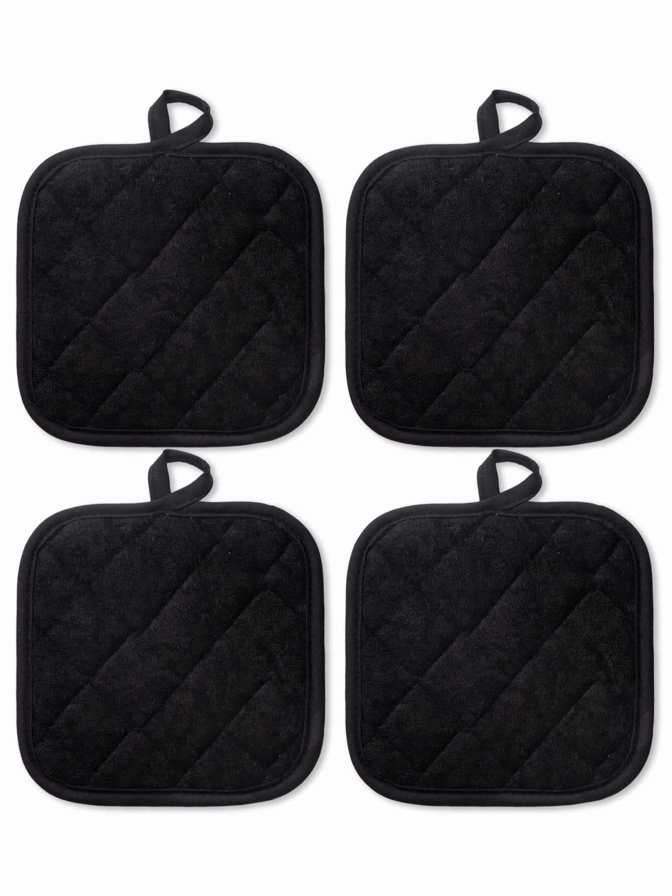 4 tấm cách nhiệt nhà bếp màu đen tinh khiết đơn giản với giá đỡ khăn vải dày - màu đen - Xem 1