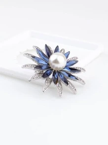 1 Pieza Broche Elegante De Aleación De Zinc Con Decoración De Perlas De Imitación, Diseño De Flor Con Diamantes De Imitación Para Mujeres Y Hombres Para Fiesta - Azul Marino - Ver 3
