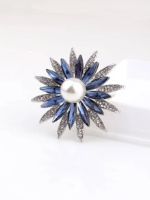 1 Pieza Broche Elegante De Aleación De Zinc Con Decoración De Perlas De Imitación, Diseño De Flor Con Diamantes De Imitación Para Mujeres Y Hombres Para Fiesta - Azul Marino - Ver 2