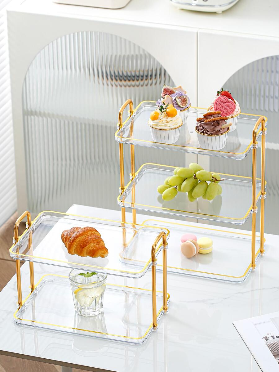 1pc Multi-layer Tray With Handle - Clear - View 1