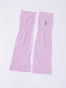 1 par de manguitos de protección solar para ciclismo, protectores solares anti-UV con gráficos de letras, de poliéster - Morado - Ver 2