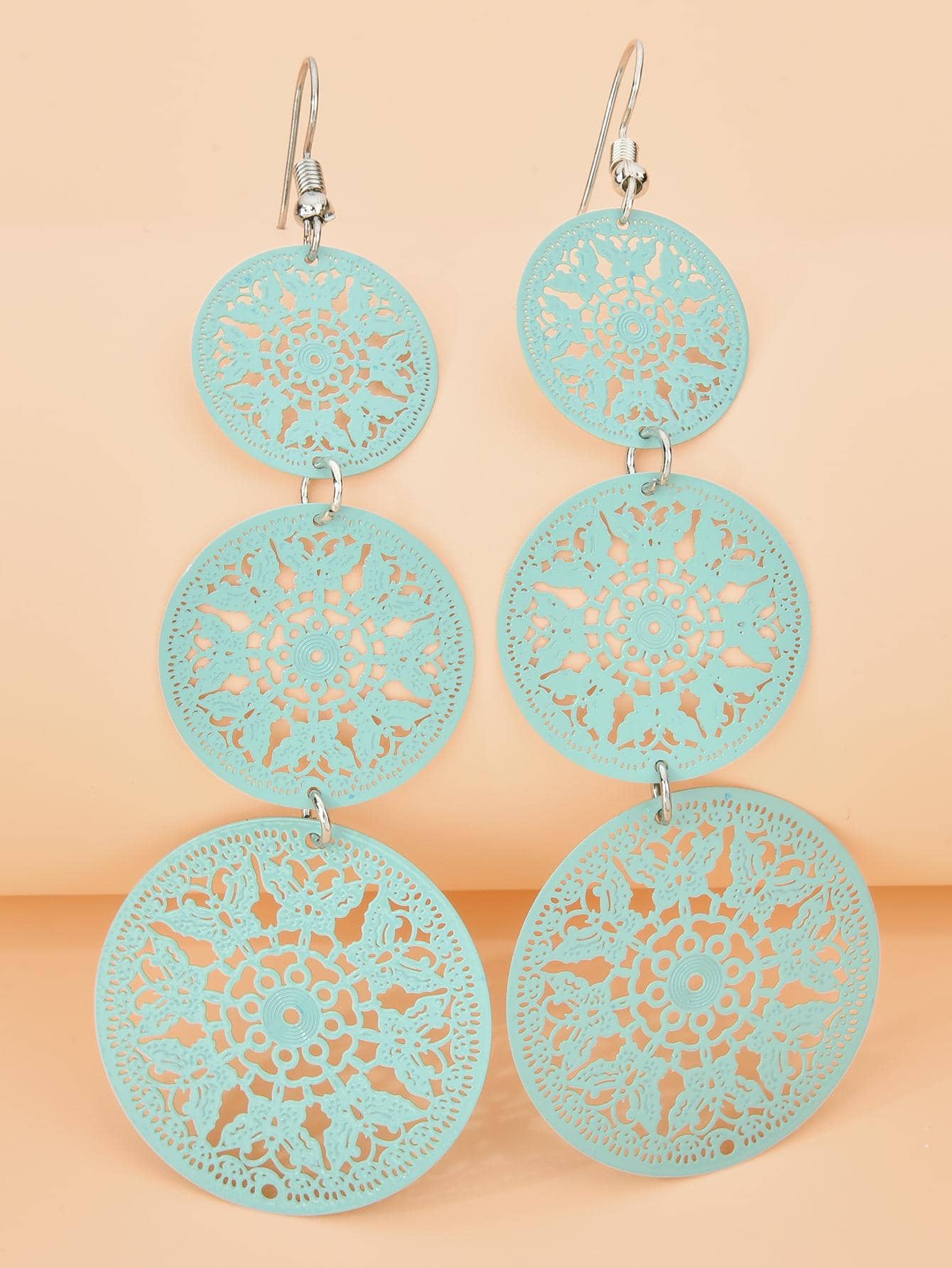 2對蝴蝶雕刻空心誇張耳環,適用於派對服飾配飾 - 綠色 - 查看 1