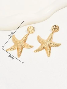 1pair Boho Textured Starfish Drop Earrings For Women For Gift - Yellow Gold - View 5