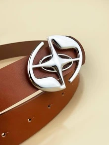 1pc Women Star Decor Oval Buckle Fashionable Belt For Daily Decoration - Brown - View 4