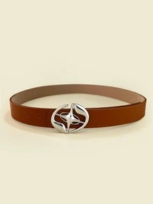 1pc Women Star Decor Oval Buckle Fashionable Belt For Daily Decoration - Brown - View 3
