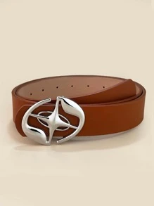 1pc Women Star Decor Oval Buckle Fashionable Belt For Daily Decoration - Brown - View 1