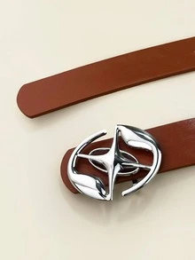 1pc Women Star Decor Oval Buckle Fashionable Belt For Daily Decoration - Brown - View 5