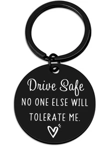 1入組男士標語圖形圓形吊飾休閒鑰匙扣男友禮物 - 黑色 - 查看 4