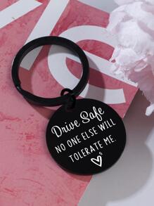 1入組男士標語圖形圓形吊飾休閒鑰匙扣男友禮物 - 黑色 - 查看 5