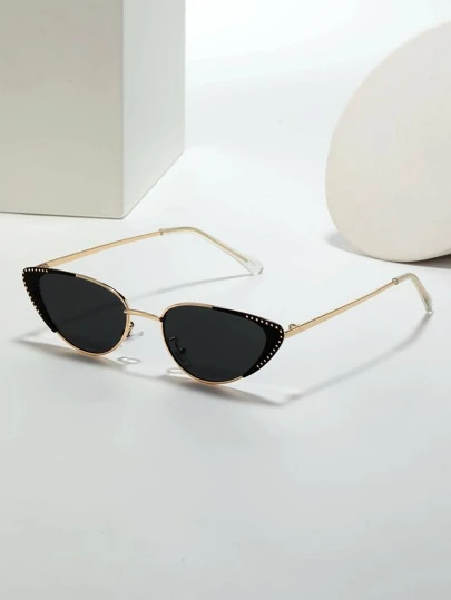 1 件女士铆钉装饰猫眼金属时尚旅行眼镜