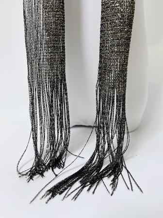 1 pieza Bufanda de mujer con flecos sólidos decorativos, accesorio de moda para la vida diaria de mujer en invierno y otoño