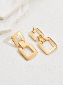1pair Gothic Punk Style Square Charm Gold Earrings For Women, Perfect For Summer Vacation Parties - Yellow Gold - View 3