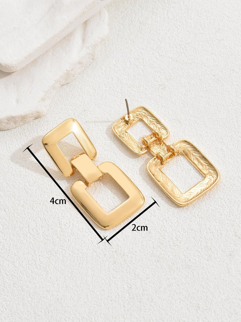 1pair Gothic Punk Style Square Charm Gold Earrings For Women, Perfect For Summer Vacation Parties
