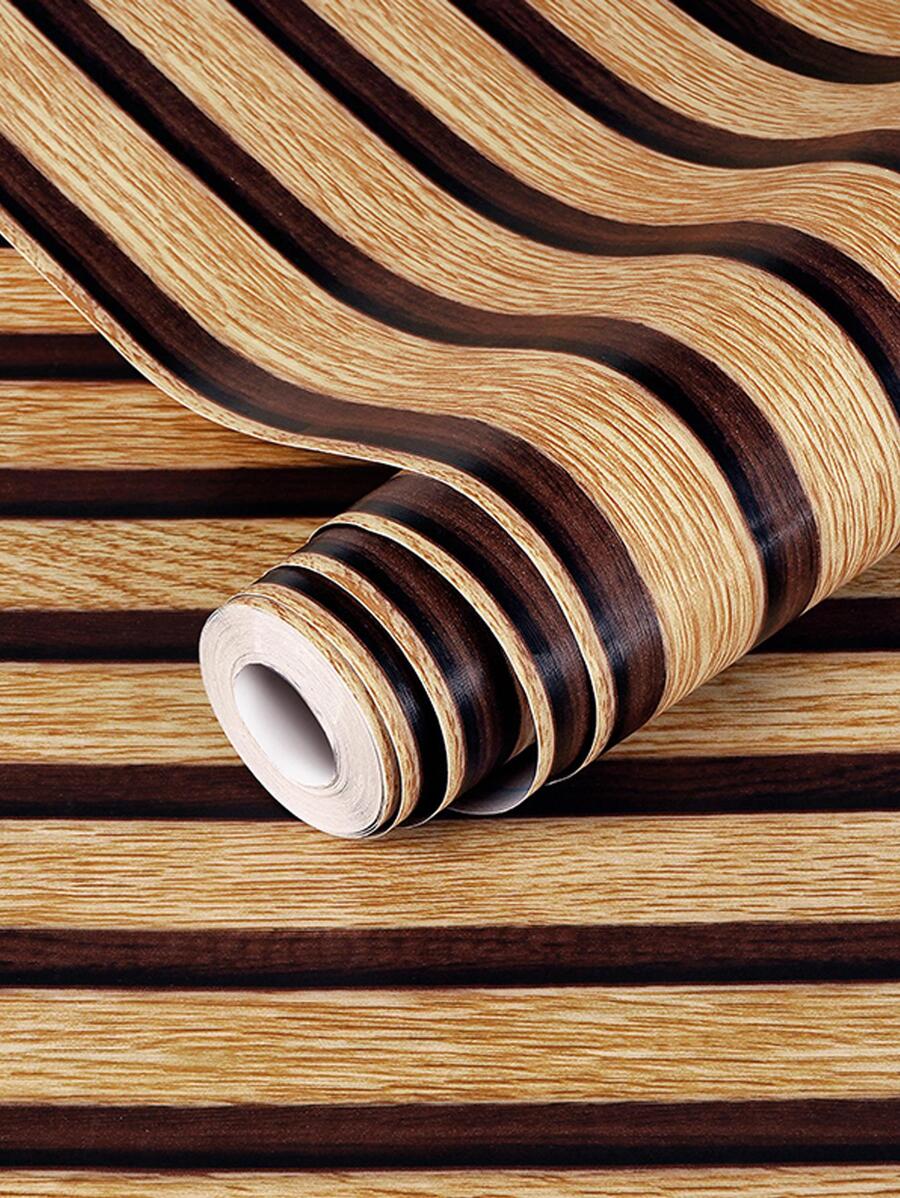 1卷木质条纹图案墙纸，简约VC墙贴卷装家居装饰，装修贴纸撕拉墙板，墙纸，壁纸，春季装饰用品让您的家焕然一新，拉玛装饰贴纸 - 彩色 - 查看 1